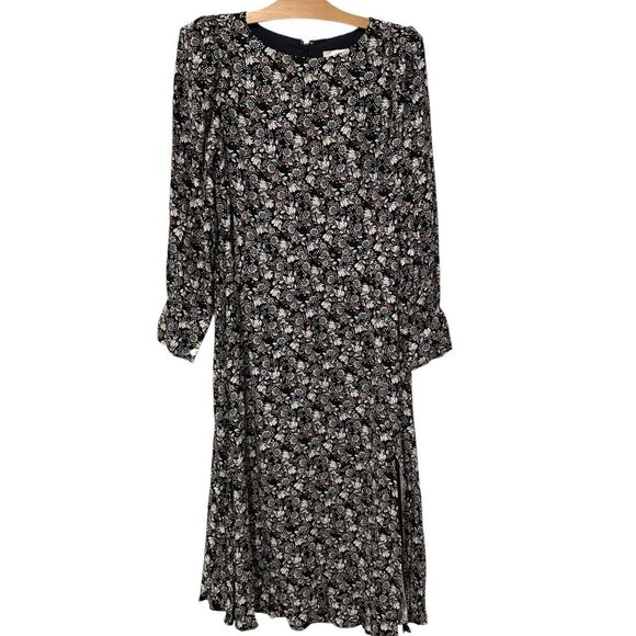 Ann Taylor LOFT | Dress Midi Black Floral Long Sleeve NWT- Size 10 - Picture 1 of 10